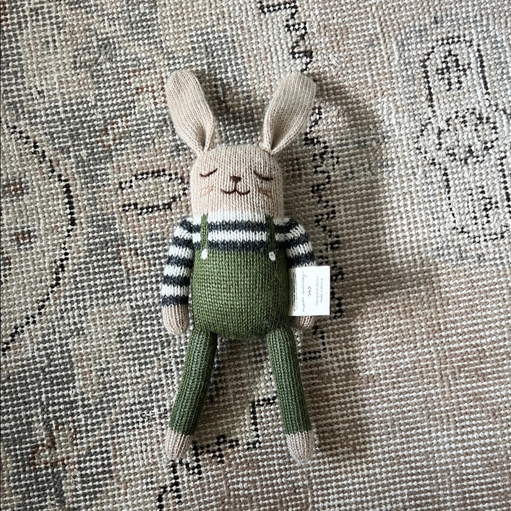 Organic Zoo Bunny Plush in Olive Green Overalls